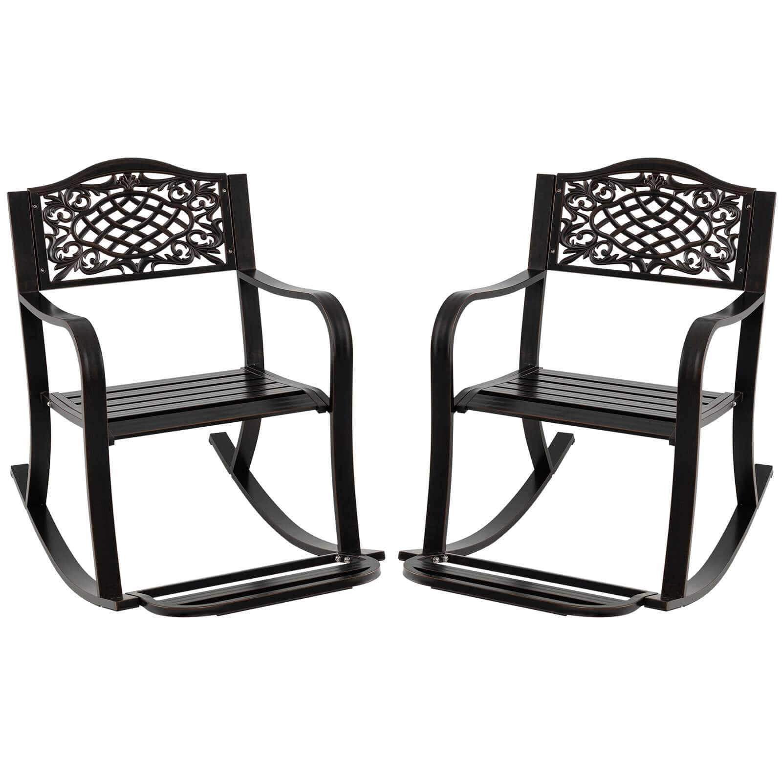 Costway - 2 PCS Patio Rocking Chair Outdoor Cast Aluminum Rocker with Footrest & Backrest - Antique Brown price history on PriceWatchPro