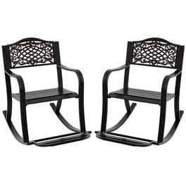 Costway - 2 PCS Patio Rocking Chair Outdoor Cast Aluminum Rocker with Footrest & Backrest - Antique Brown
