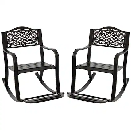 Front. Costway - Costway 2 PCS Patio Rocking Chair Outdoor Cast Aluminum Rocker with Footrest & Backrest - Antique Brown.