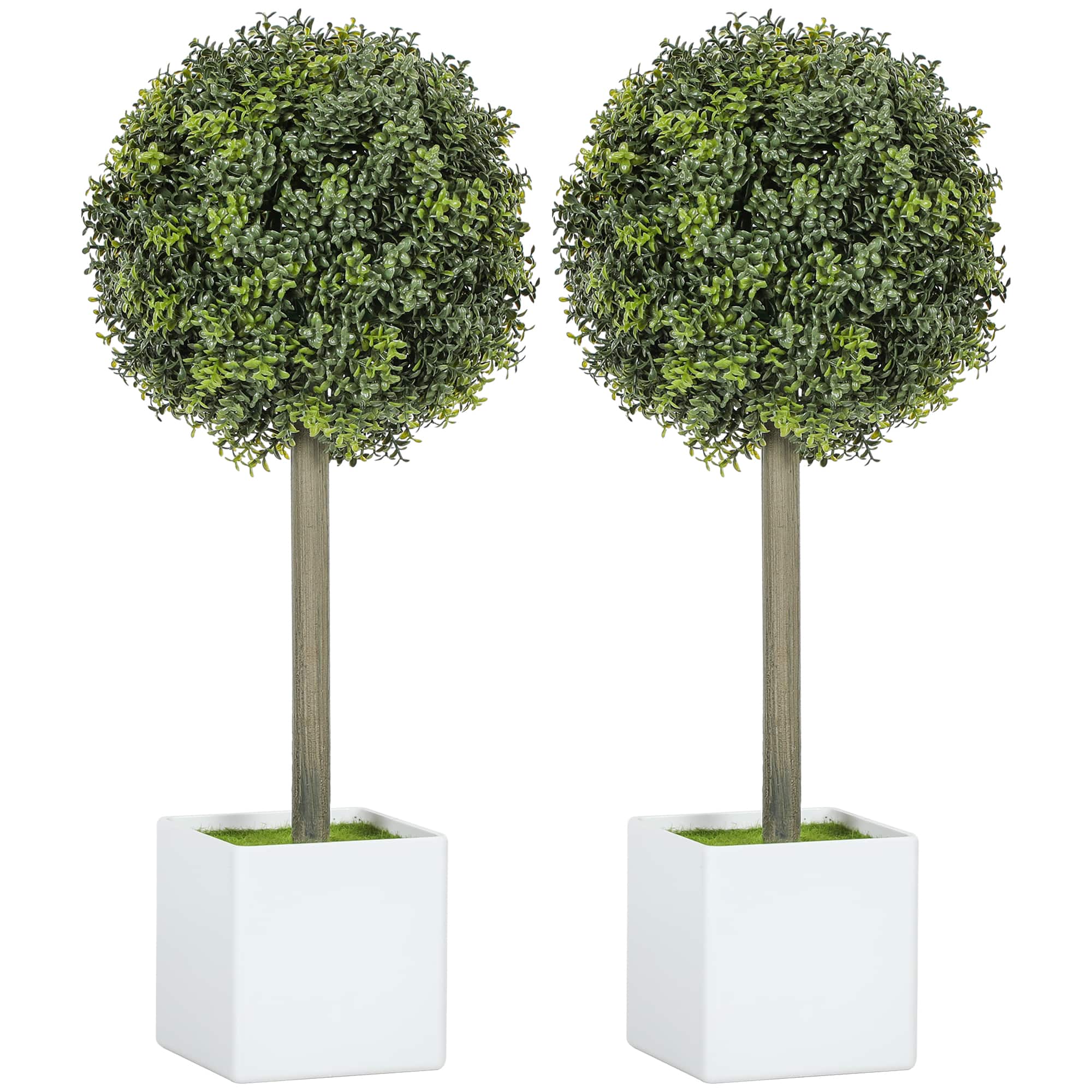 Homcom - Lifelike Artificial Plants Set of 2, 1.5FT Fake Boxwood Topiary Balls with 114 PE Leaves, Potted Faux Trees for Home - Green
