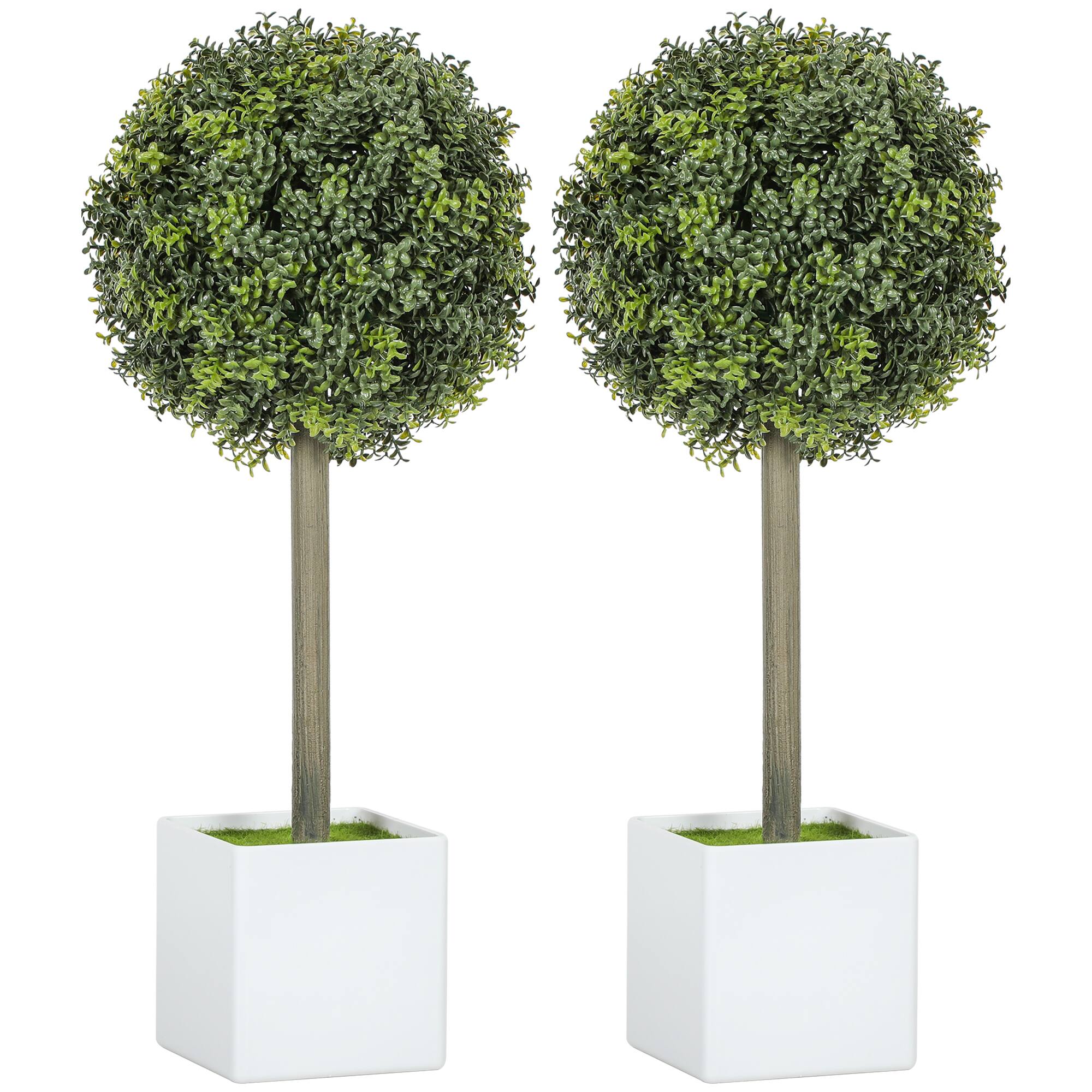 Homcom - Lifelike Artificial Plants Set of 2, 1.5FT Fake Boxwood Topiary Balls with 114 PE Leaves, Potted Faux Trees for Home - Green