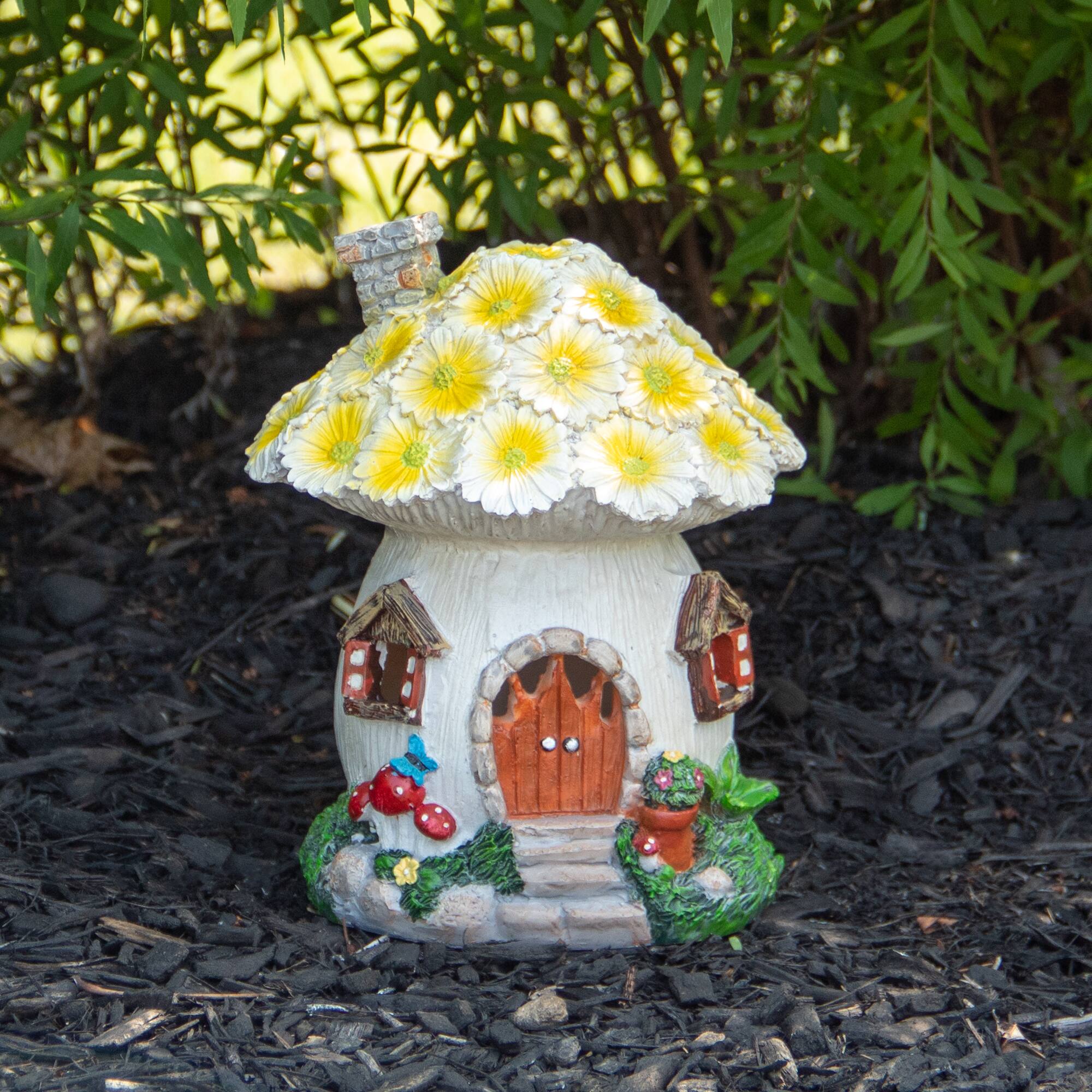 Alt View 1. Northlight - 7.25" Solar Lighted Flower House Outdoor Garden Statue - Brown.