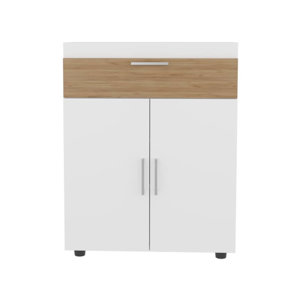 Alt View 4. Loheer - Loheer Freestanding Footwear Storage Cabinet Double Doors - White and Natural Oak.
