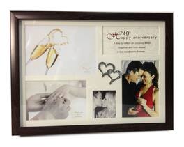 Jiallo - 40th Anniversary Collage Photo Frame with Double Heart Icon - Silver, Multi Color