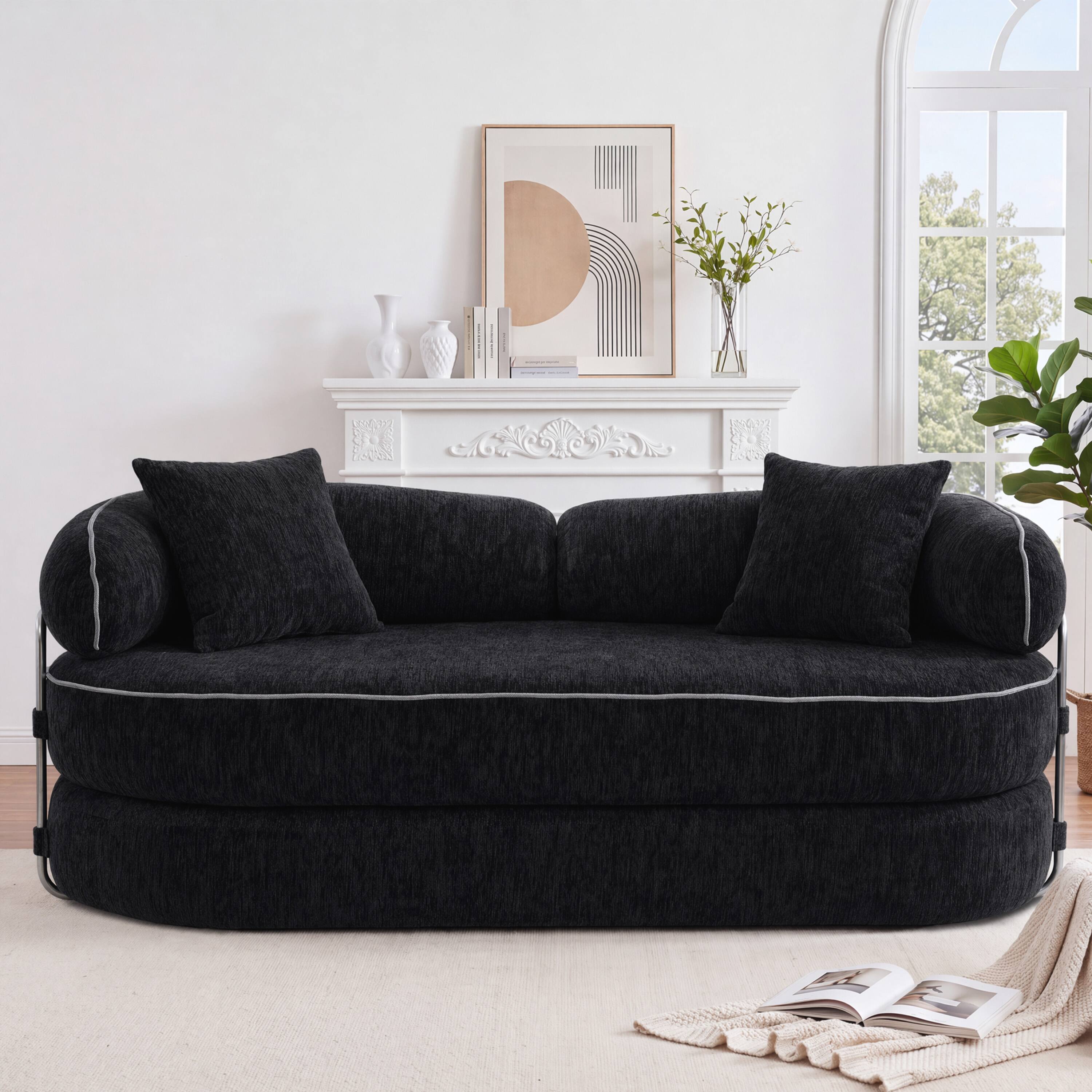 Angle. Vipbear - Curved Loveseat with 4 Pillows, Modern Boneless Couch, Convertible Sleeper Sofa Bed - black.