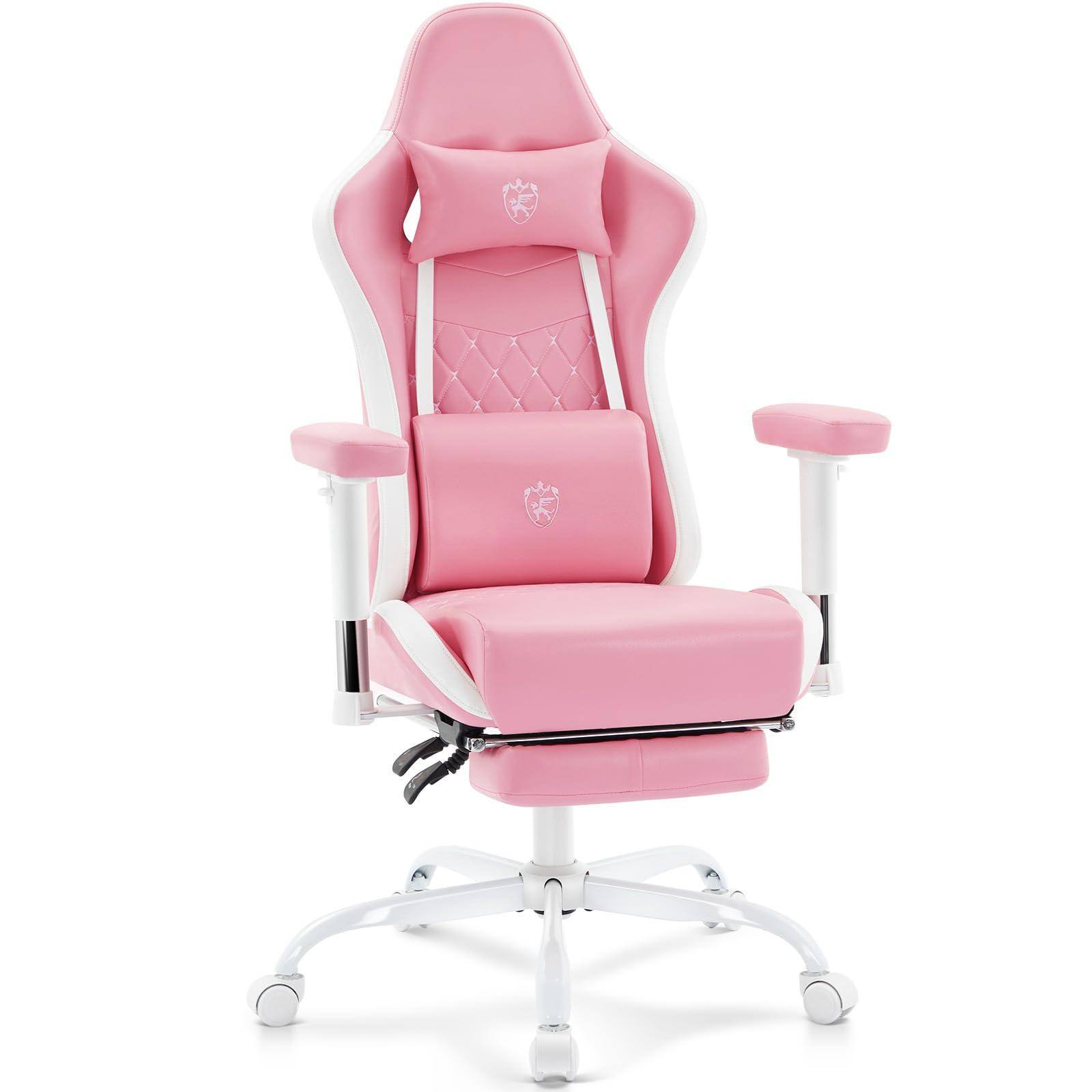 Front. Hirose Alice - Gaming Chair Breathable Fabric,Computer Office Chair with Footrest,Massage Lumbar Support and Gel Pad,Ergon... - Pink High-Grade PU Leather.