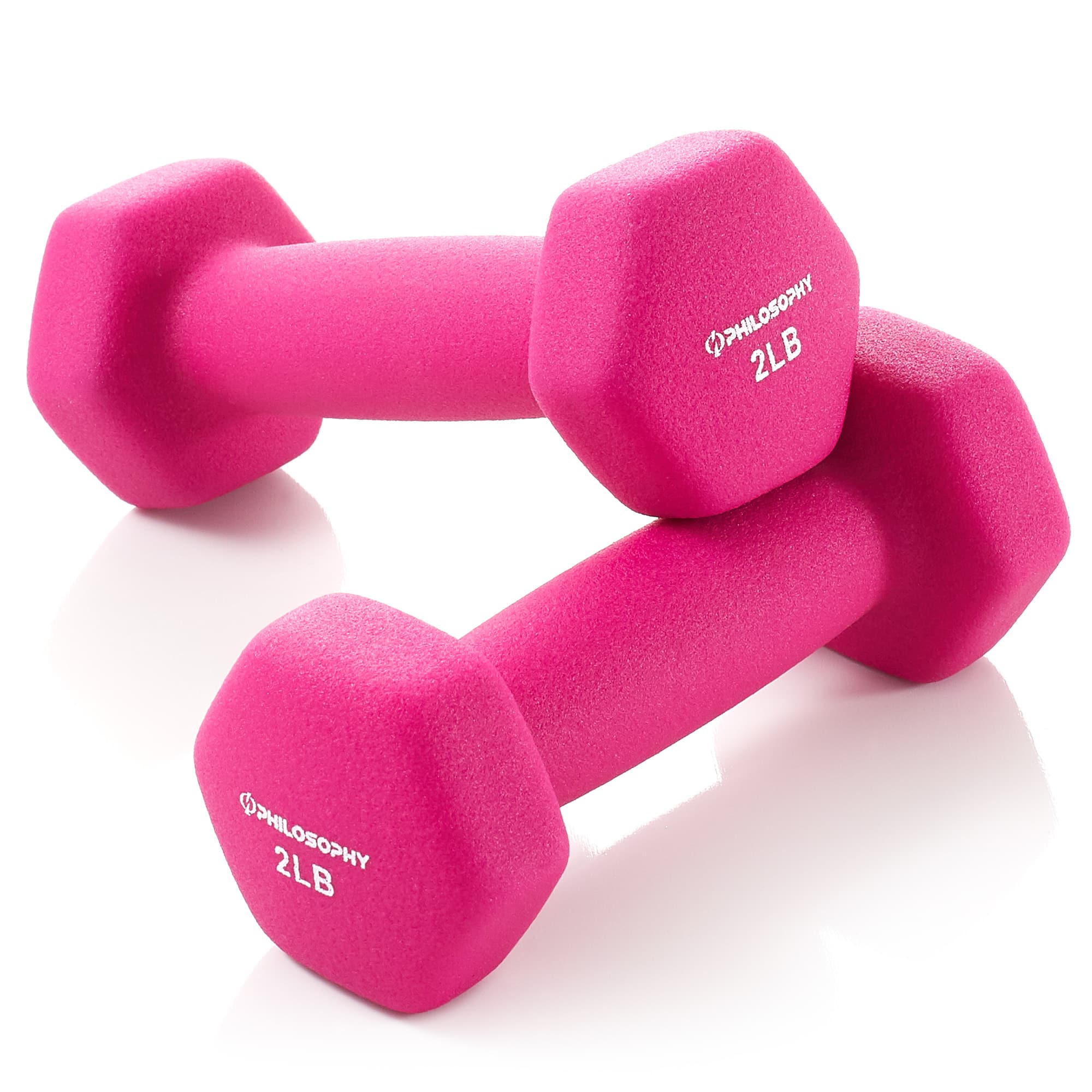 Philosophy Gym - Neoprene Dumbbell Hexagon Hand Weights - Set of 2 - Strength Training - Pink