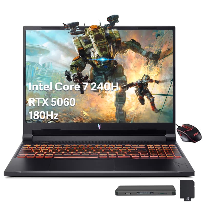 Acer - Nitro 16" WUXGA Gaming Laptop,Intel Core 7 240H,16GB RAM,1TB SSD+1TB Dock Set,GeForce RTX 5060,Win11 Pro - Black