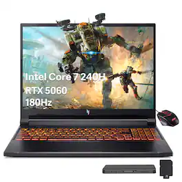 Acer - Nitro 16" WUXGA Gaming Laptop,Intel Core 7 240H,32GB RAM,512GB SSD+1TB Dock Set,GeForce RTX 5060,Win11 Pro - Black