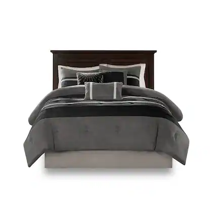 Front. Gracie Mills - Gracie Mills Bryony 7-Piece Microsuede Comforter Set - Black.