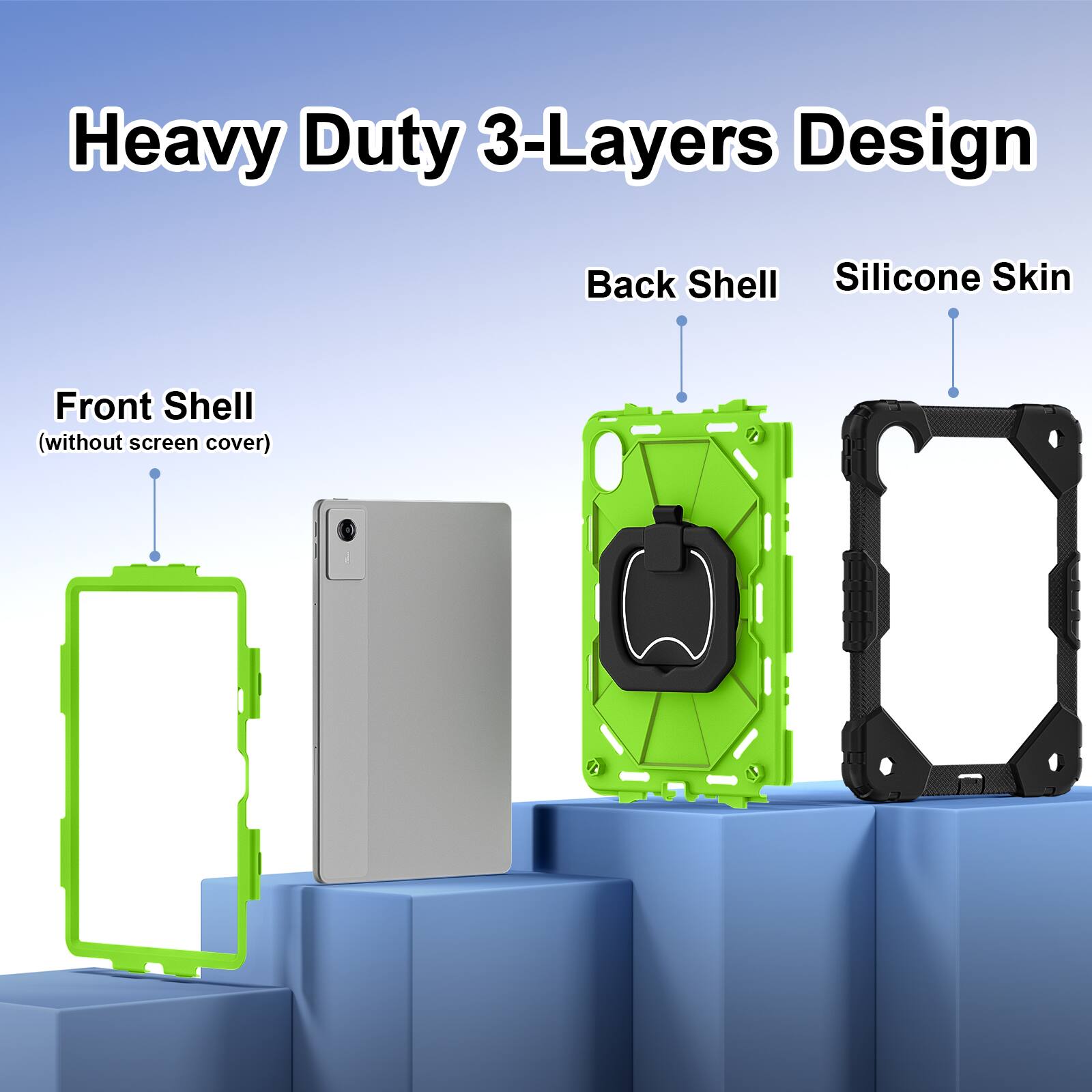 Heavy Duty 3-Layers Design  
Back Shell Silicone Skin Front Shell (without screen cover)