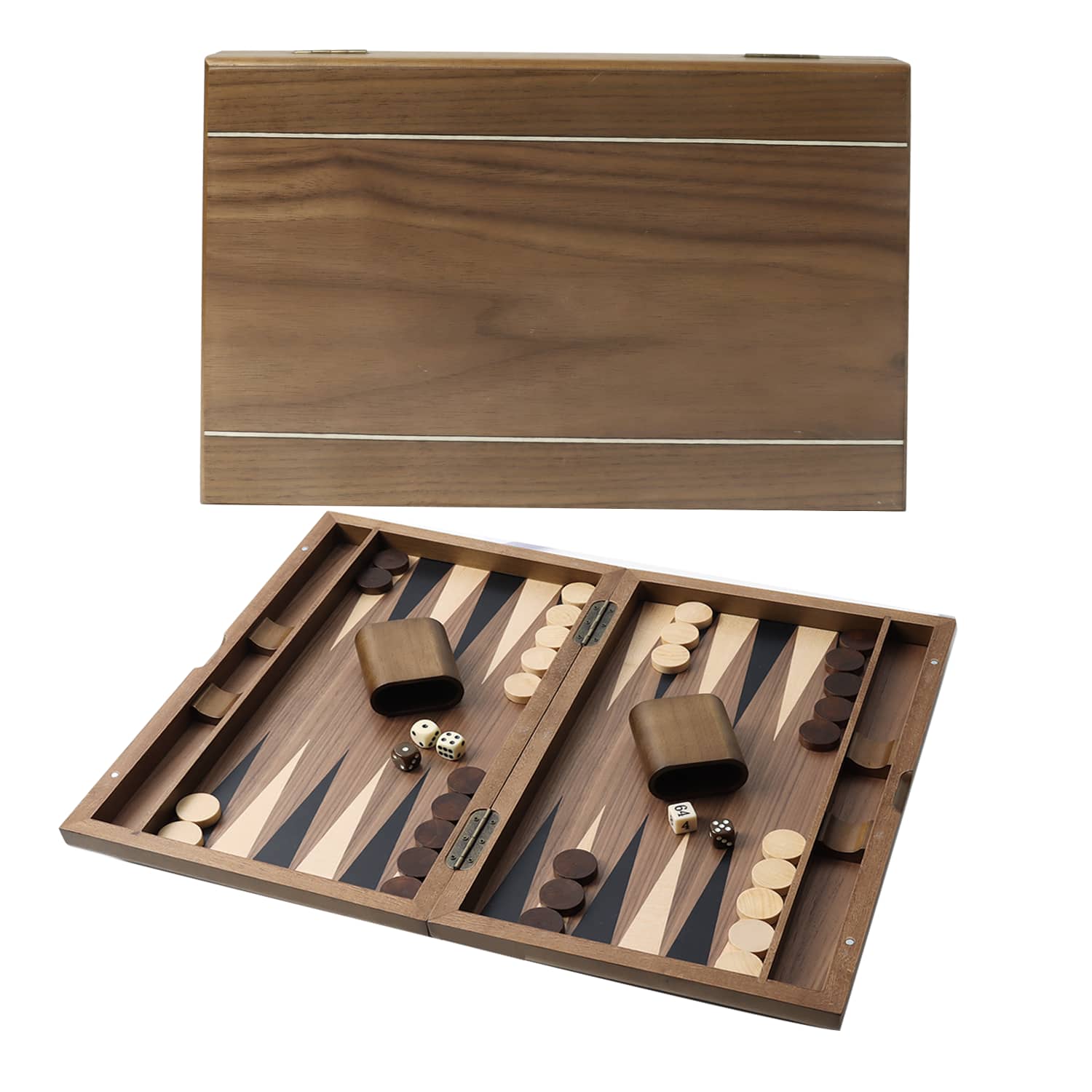 GSE Games & Sports Expert - Premium Wooden Folding Inlay Backgammon Board Game Set, Traditional Board Game (Double Stripe-17")
