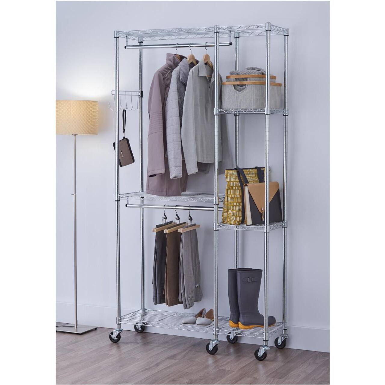 Angle. TRINITY - EcoStorage 41x14x76 Rolling Closet Organizer Chrome - Chrome.