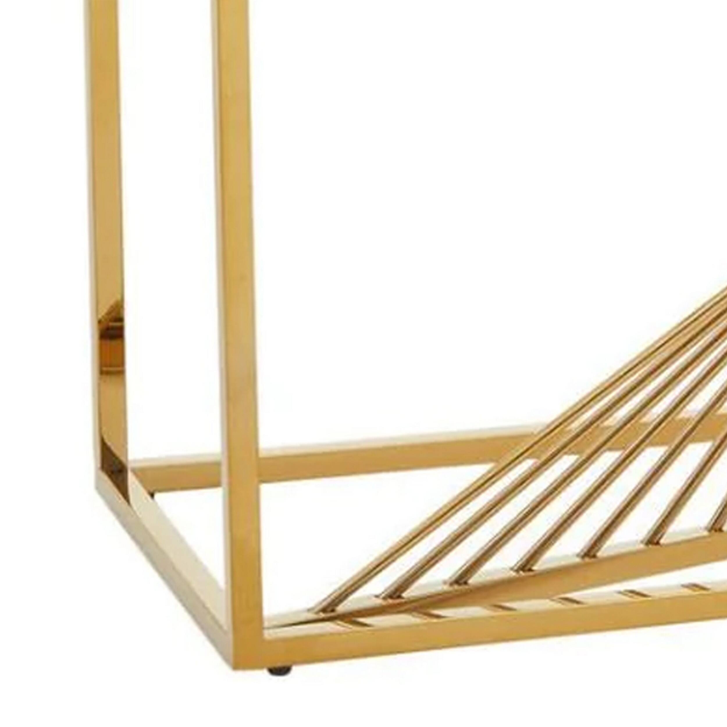 Alt View 3. Manhattan Lane - Glen 47 Inch Sofa Console Table, Tempered Glass Top, Twisted Slatted Design - Gold.