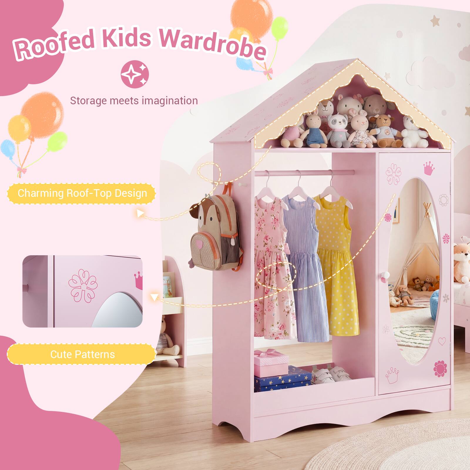 Roofed Kids Wardrobe  
Storage meets imagination  
Charming Roof-Top Design  
Cute Patterns