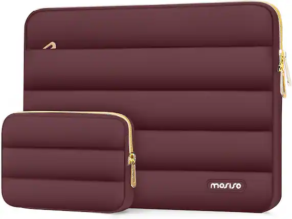 Front. mosiso - Puffy Laptop Sleeve 13-13.3 inch for MacBook Air 13 13.6 M4 M3 M2 M1/Pro 13/Pro 14, HP Dell ASUS Lenovo - Wine Red.