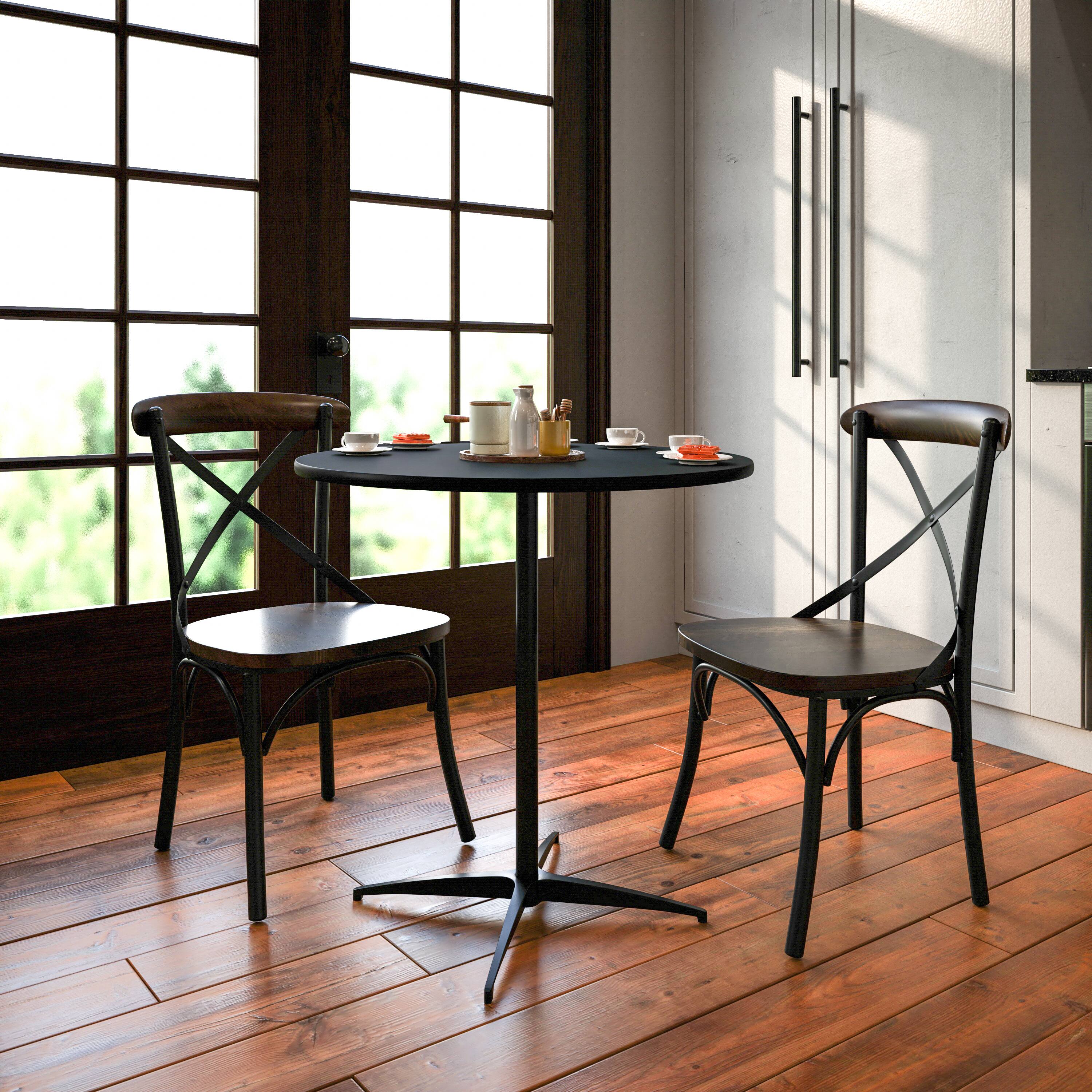 Alt View 1. Emma + Oliver - 30" Round Wood Cocktail Table with 30" and 42" Columns - Black.
