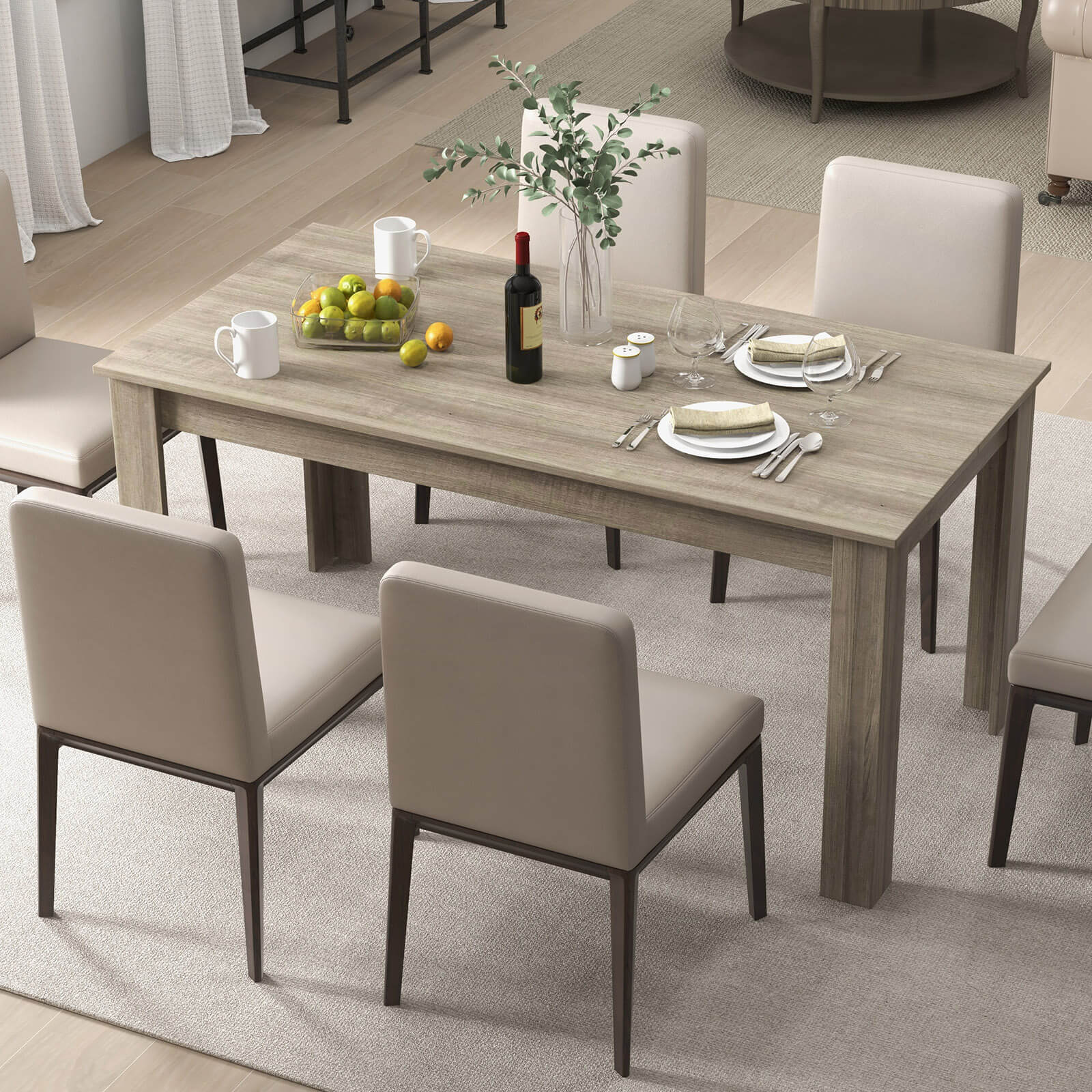 Alt View 1. Costway - Costway 63" Dining Table Rectangular Modern Kitchen Table For 6 People Home Furniture - Wood grain.