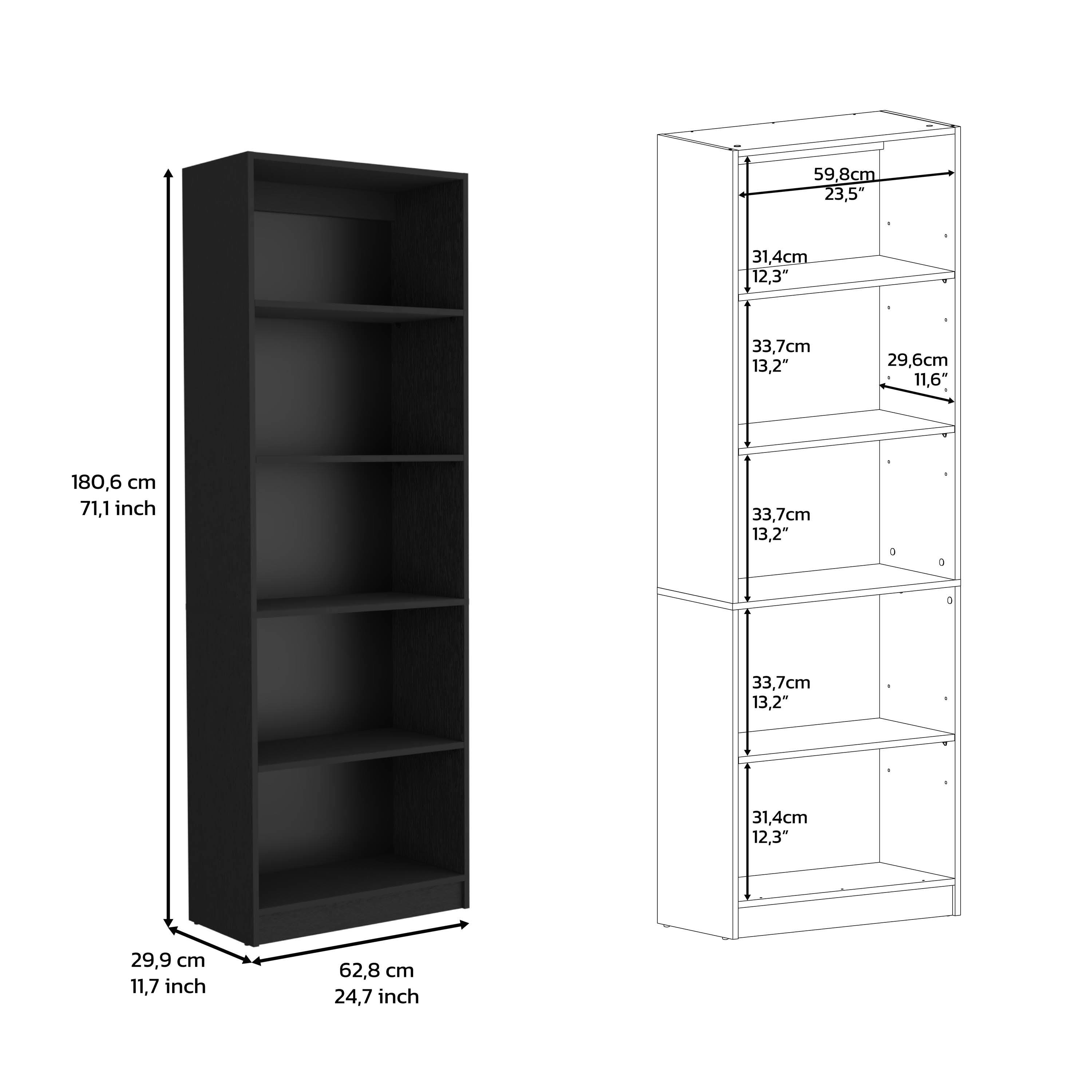 Shelf dimensions: 59.8cm (23.5"), 31.4cm (12.3"), 33.7cm (13.2"), 29.6cm (11.6")

Cabinet dimensions: 180.6cm (71.1"), 62.8cm (24.7"), 29.9cm (11.7")