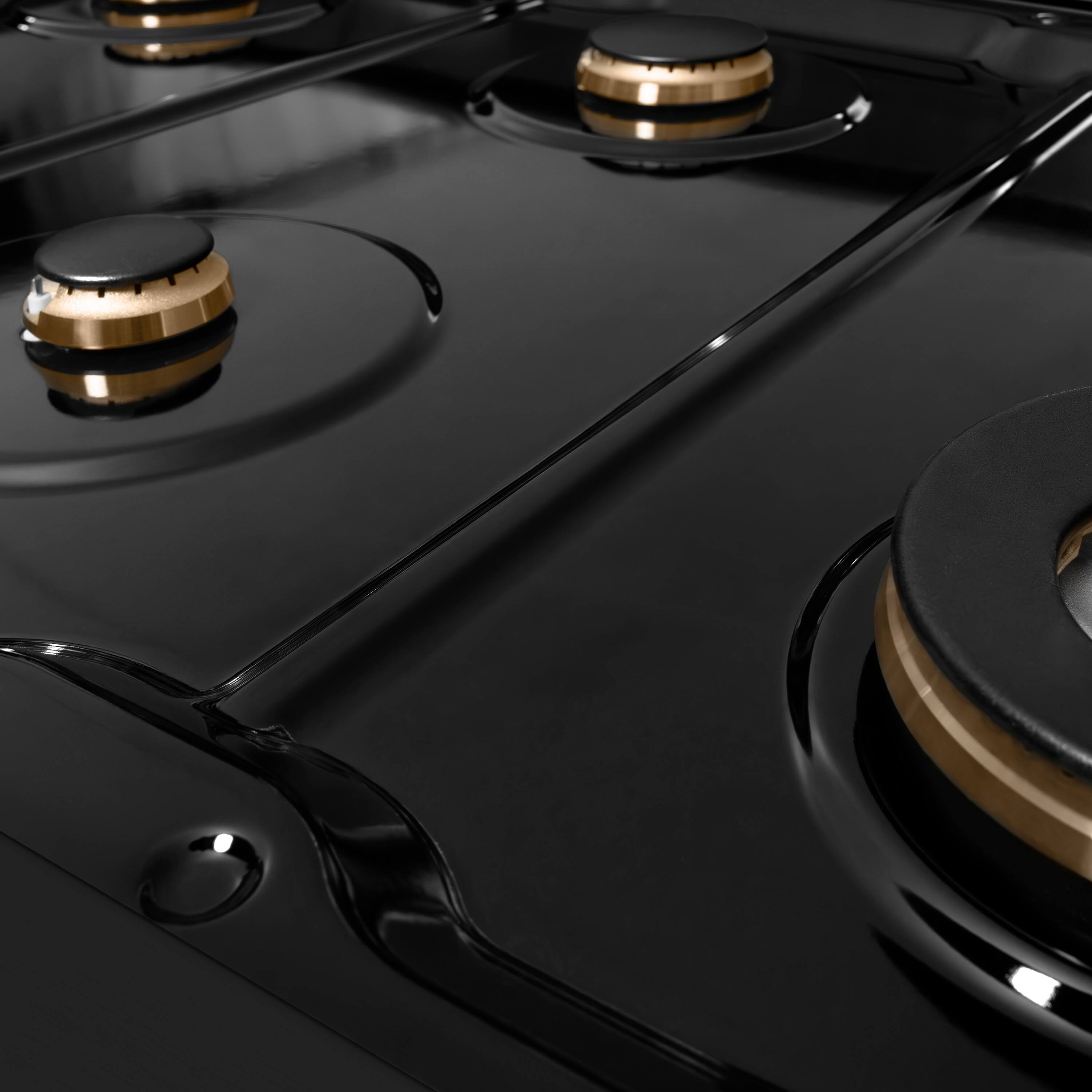 Alt View 1. ZLINE - ZLINE Autograph 48 in. Slide-In Classic Rangetop w/ 8 Burners in Black Stainless Steel & Gold Accents - Black Stainless Steel.