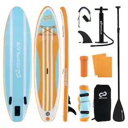 Costway - 11' Inflatable SUP Board, Portable Paddle Board with 5D rings Stand Up Paddle Board for Youth & Adult - Orange