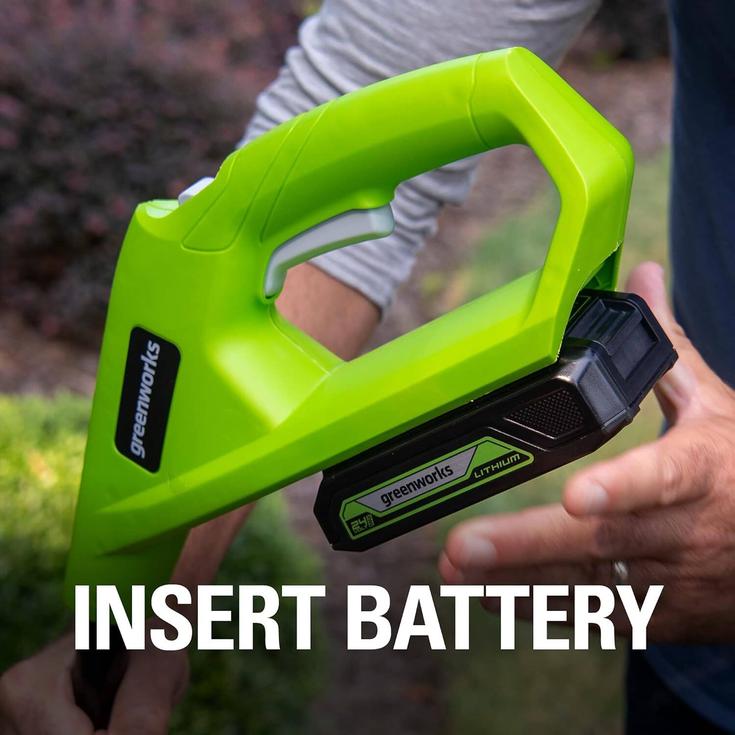 greenworks LITHIUM  
greenworks 24  
INSERT BATTERY