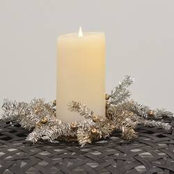 Angle. BreeBe - Platinum Bristle Pine & Golden Ball Candle Ring - 3.5" - Gold, Silver.