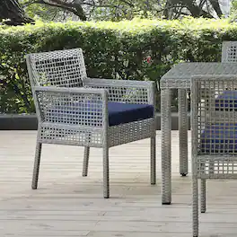 Aura Outdoor Patio Wicker Rattan Dining Armchair by Modway - Gray Navy