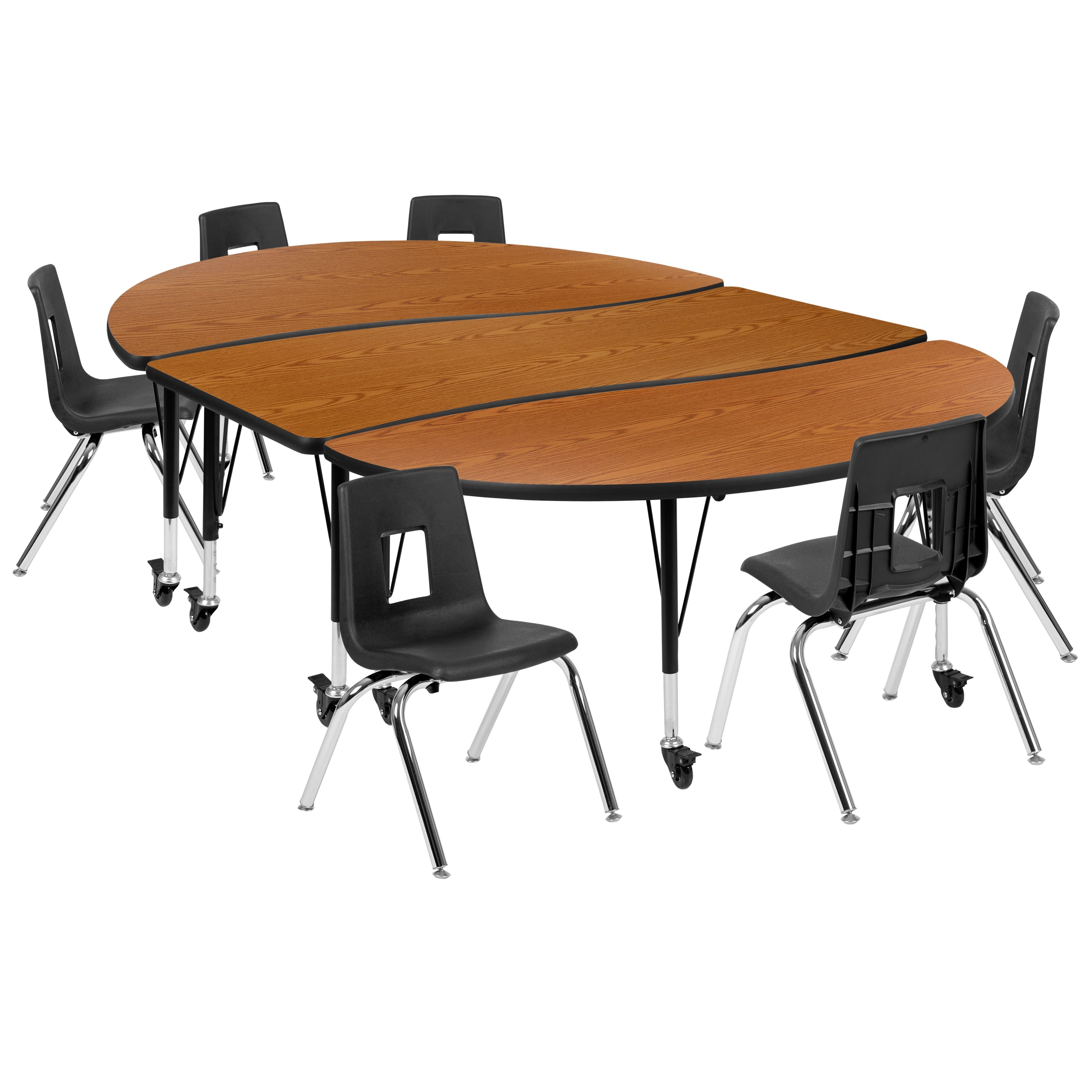 "Flash Furniture - Emmy Mobile 86"" Oval Wave Flexible Laminate Activity Table Set with 14"" Student Stack Chairs, Oak/Black - Brown" price history on PriceWatchPro