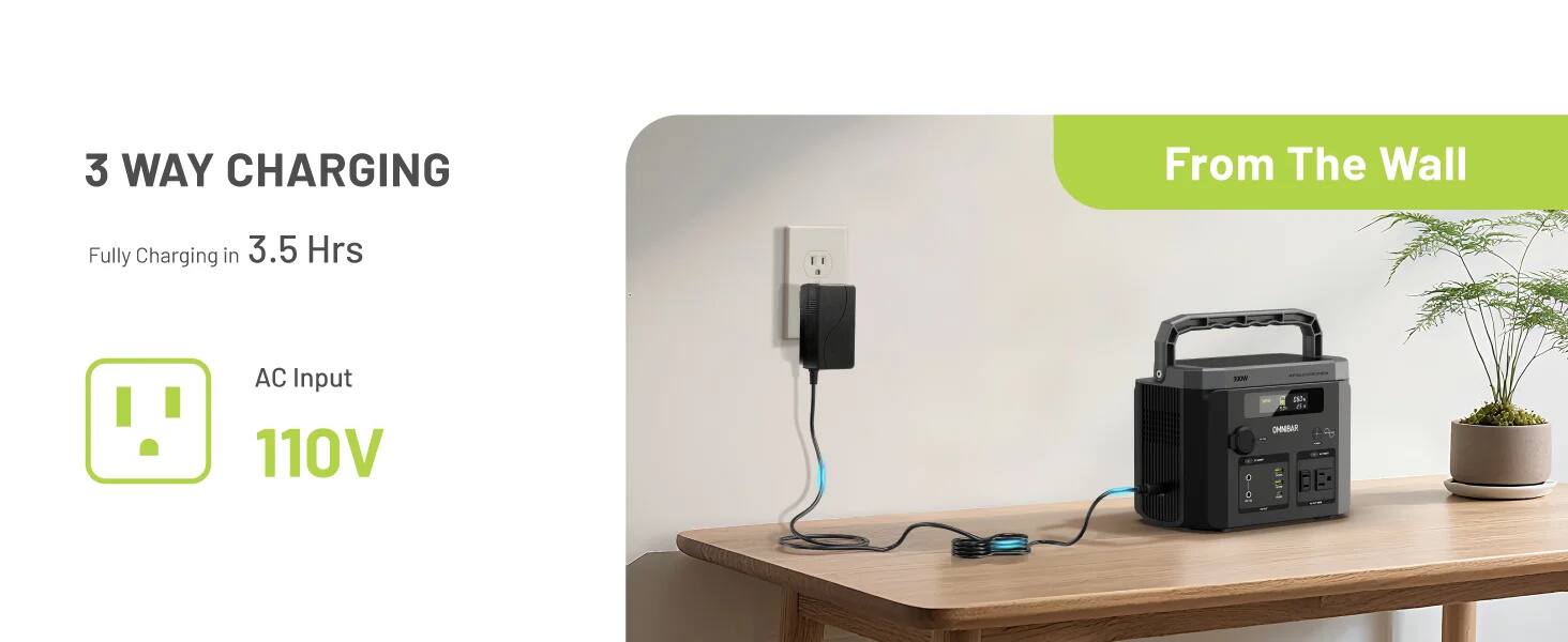 3 WAY CHARGING  
From The Wall  
Fully Charging in 3.5 Hrs  
AC Input 110V  
XXXX 0  
$5.0 OHMBAR