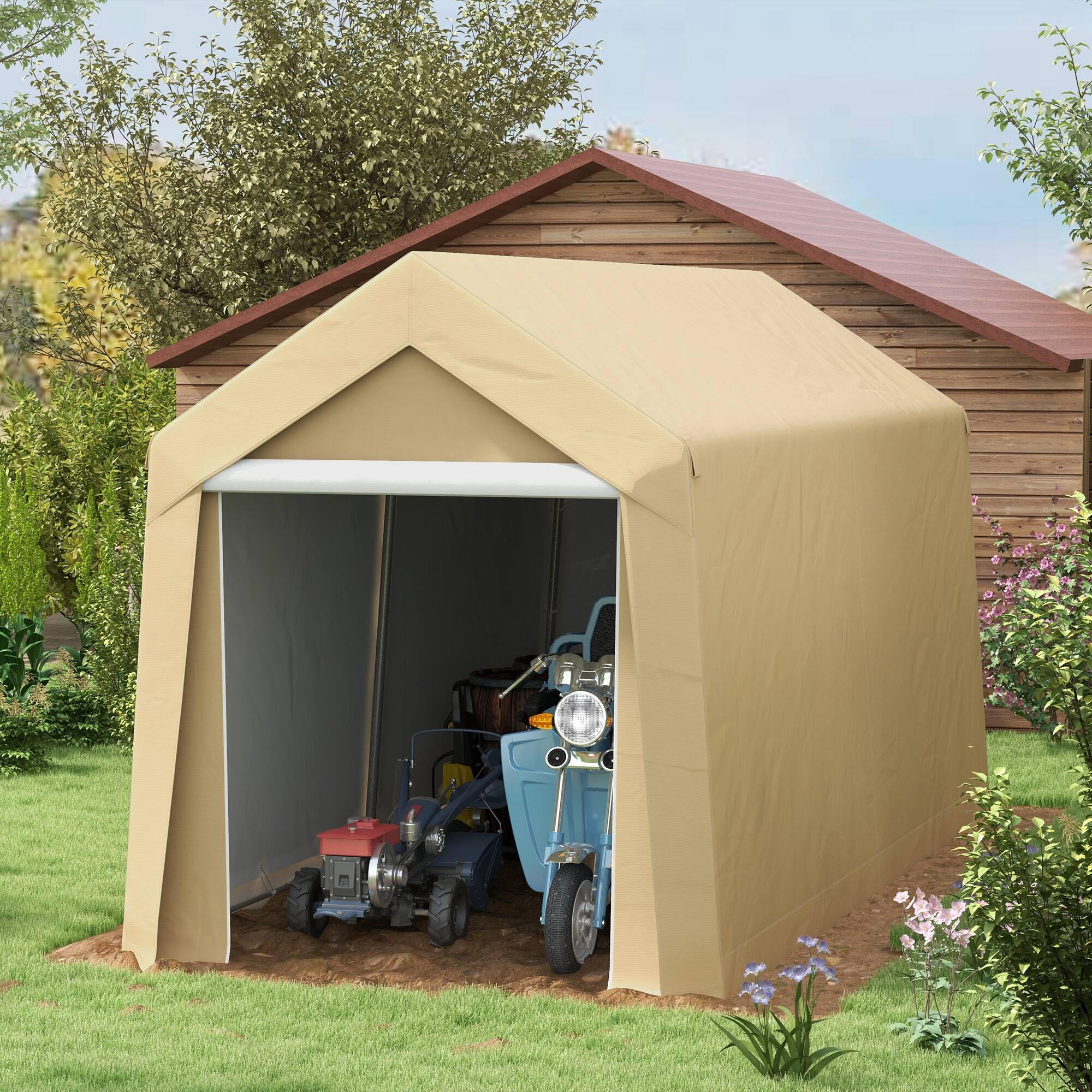 Alt View 1. Outsunny - 7' x 12' Portable Storage Shed Shelter, Heavy Duty Outdoor Shed, Waterproof Garden Storage Tent with Ventilation Window.