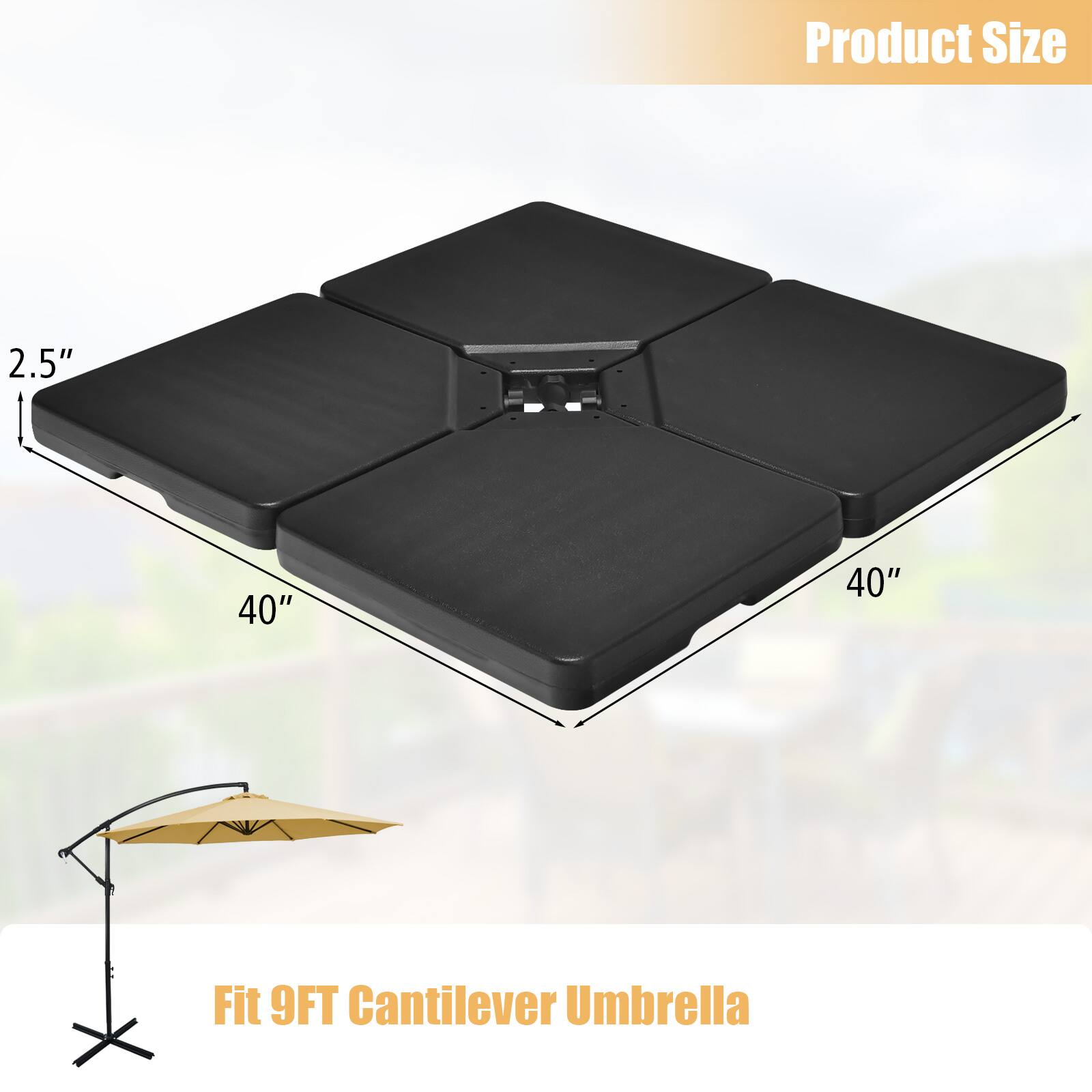 Product Size: 2.5" x 40" x 40"  
Fit: 9FT Cantilever Umbrella