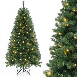 Costway - 6 FT Christmas Tree with 568 PVC Branch Tips 200 Warm White LED Lights Gloves - Green
