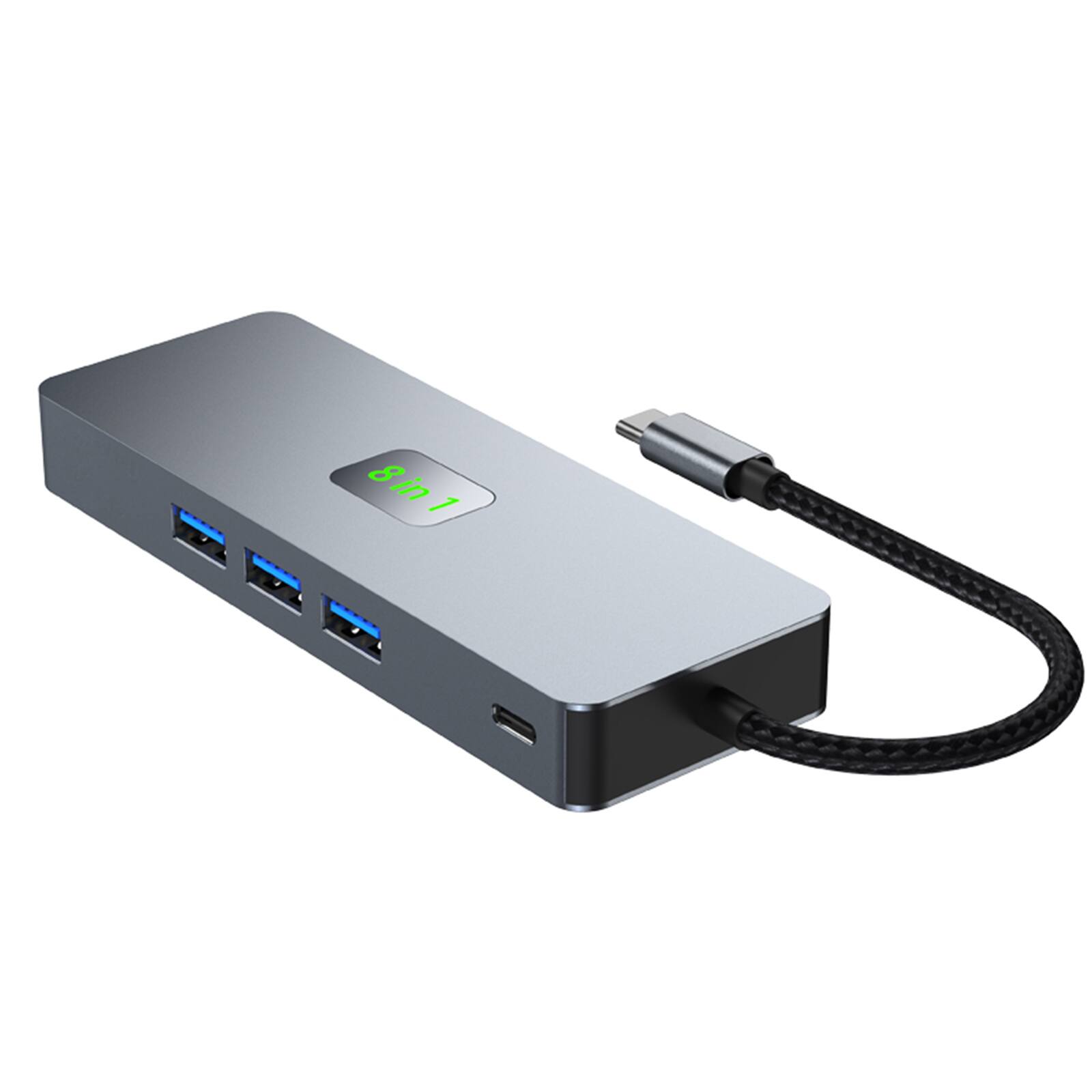 Angle. Topteng - 8-in-1 USB C Hub with Triple Display (Dual HDMI & DP) - Gigabit Ethernet, 100W PD, 3xUSB 3.0, Aluminum Dock.