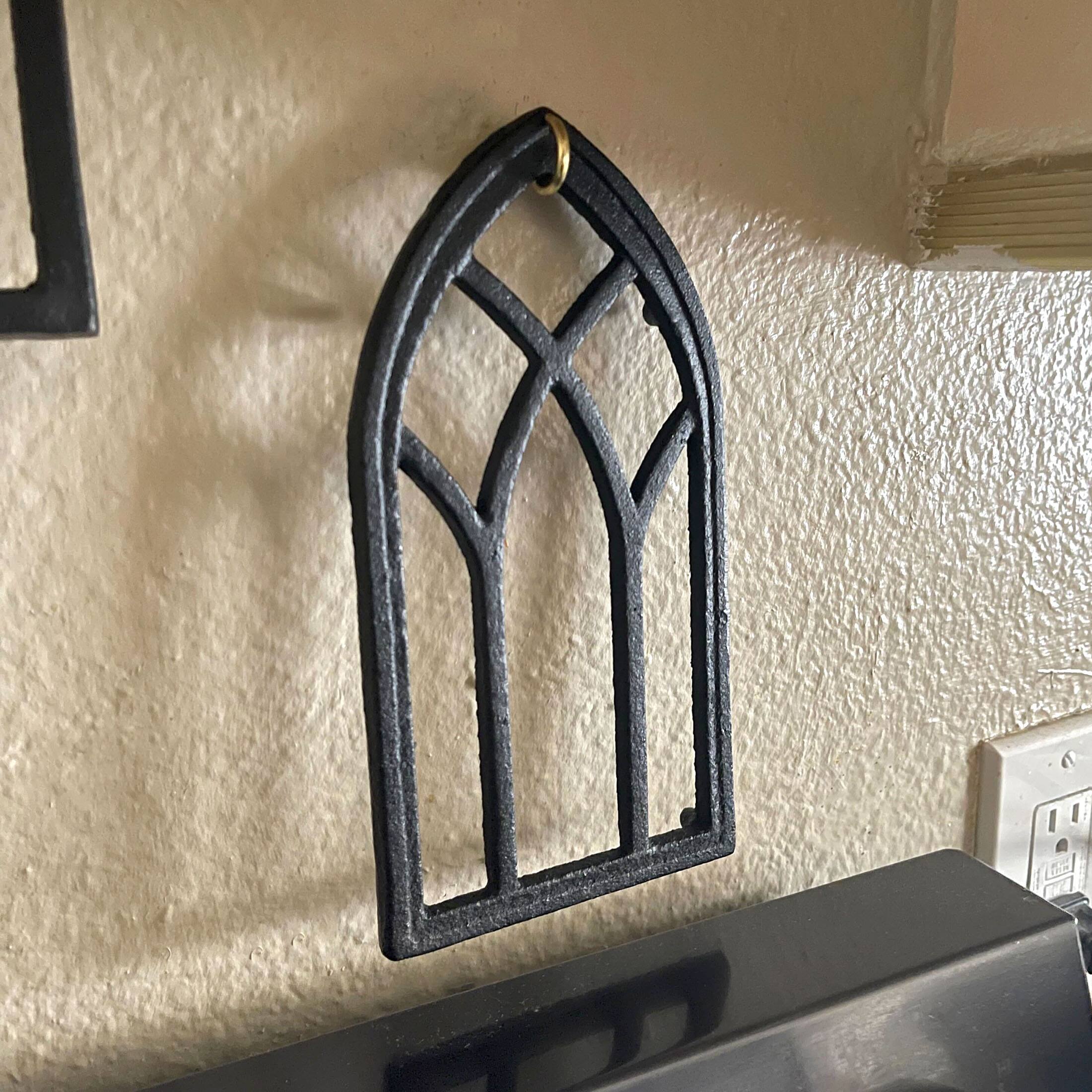 Alt View 5. Zeckos - Set of 3 Black Cast Iron Gothic Cathedral Window Design Kitchen Trivets - Brown.