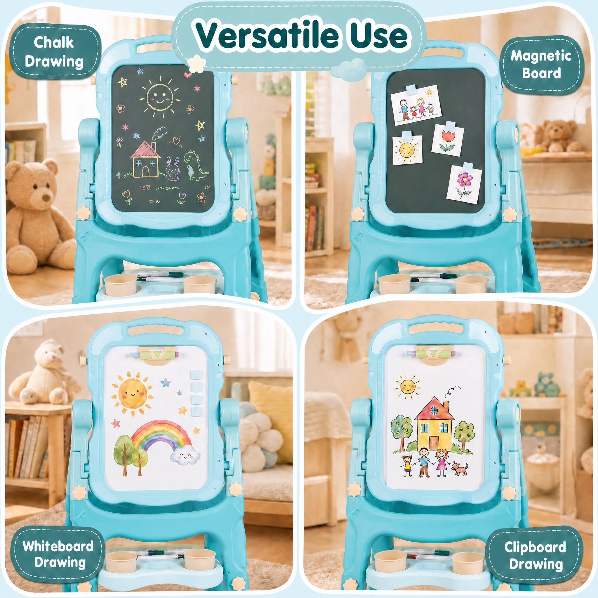 Chalk Drawing  
Versatile Use  
Magnetic Board  
Whiteboard Drawing  
Clipboard Drawing