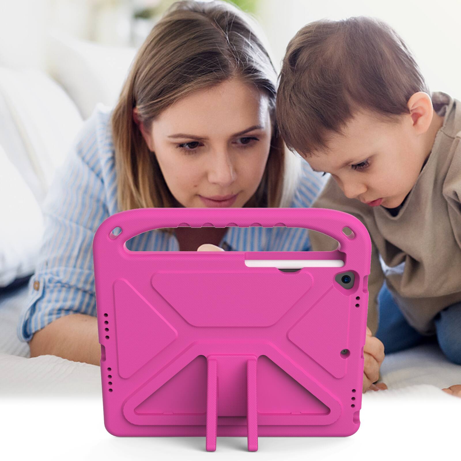 Alt View 2. UUCOVER - Lightweight EVA Case for iPad 9th 8th 7th Gen 10.2-inch (2021/2020/2019) Shockproof Handle Kickstand Anti-Slip Cover - Rose.