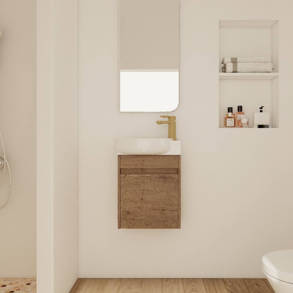 Angle. Loheer - Loheer 16 Inch Bathroom Vanity Wall Mounted Vanity With Sink - Imitative Oak.