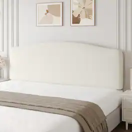 Pinmoco - Curved Upholstered Headboard with Adjustable Height & Easy Plug-in Mount, Scratch-Resistant Towel Velvet - White