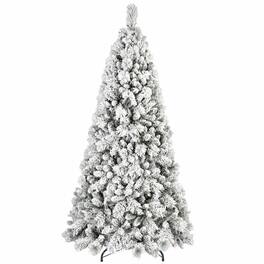 RYHNUYNE - 9FT Flocked Christmas Tree, 1964 Snowy PVC Hard Needle Branches Hinged Design Easy Setup Stable Metal Stand - Green,White
