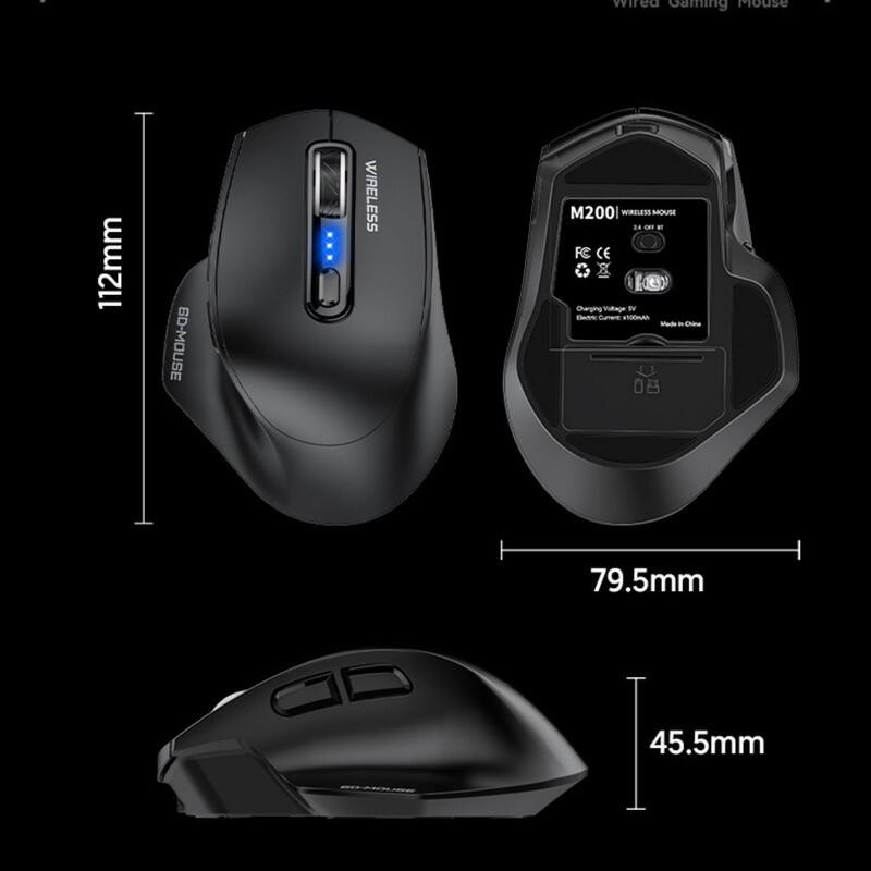 Wired Gaming Mouse  
112mm BD-MOUSE WIRELESS M200 WIRELESS  
- Charging Voltage: 5V  
- Charging Current: 1000mA  
- Made in China  
- CE  
- SN Code: 0  
- 79.5mm | 45.5mm
