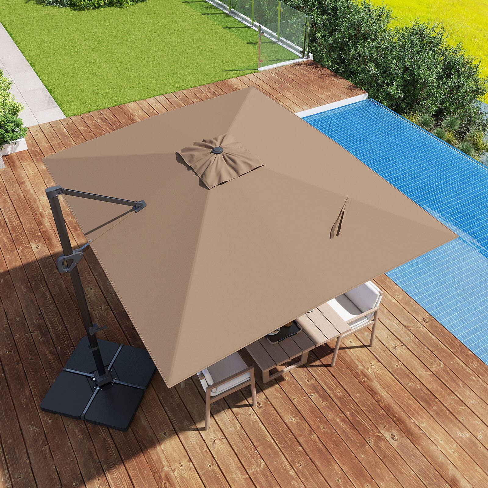 Alt View 1. Costway - Costway Cantilever Umbrella with 220 LBS Base, Offset Hanging Umbrella with 360° Rotation - Tan.
