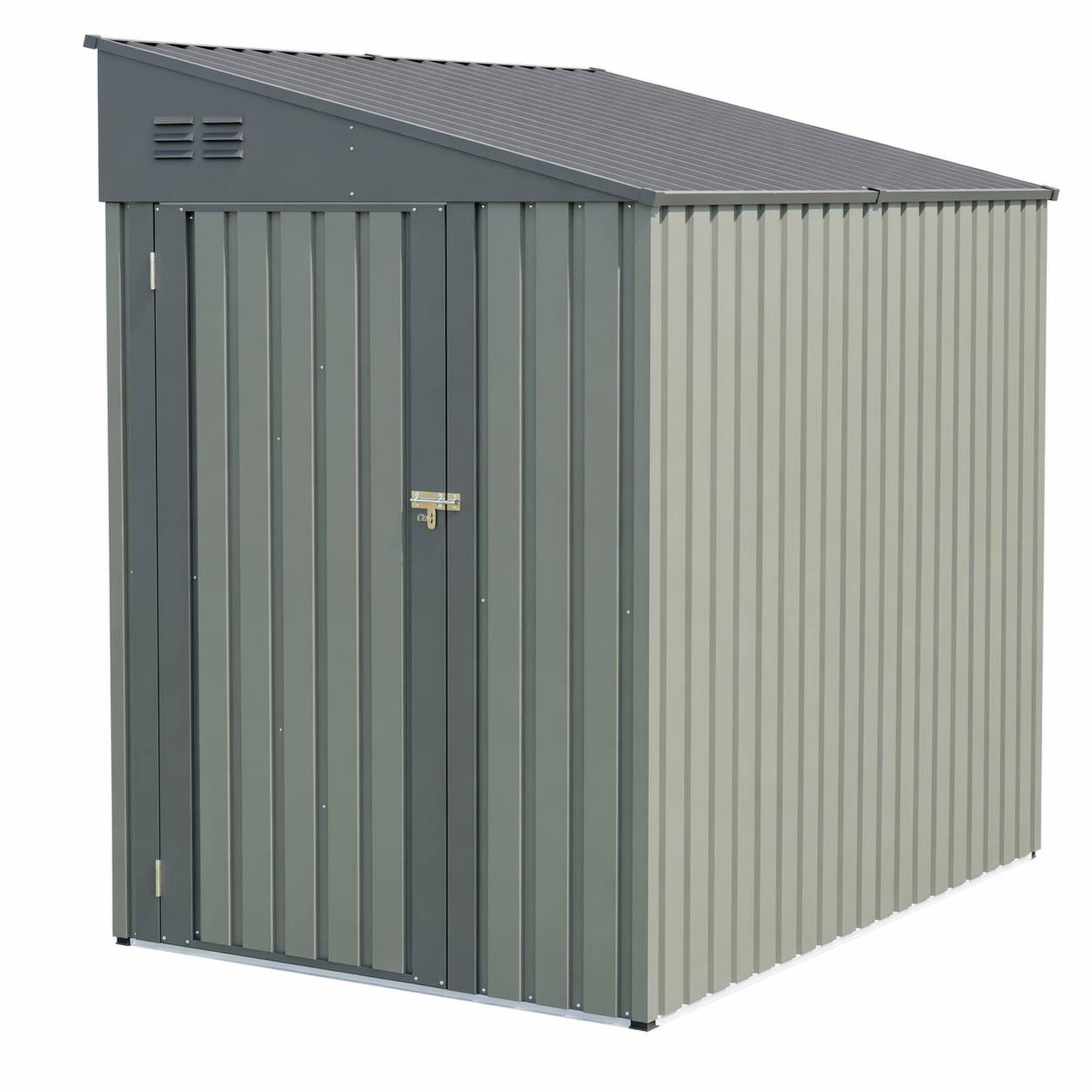 Front. RYHNUYNE - 4x7 Ft Olive Grey Lean-To Steel Shed Garden Bicycle Shelter Wind-Resistant Lockable - Gray,Olive.