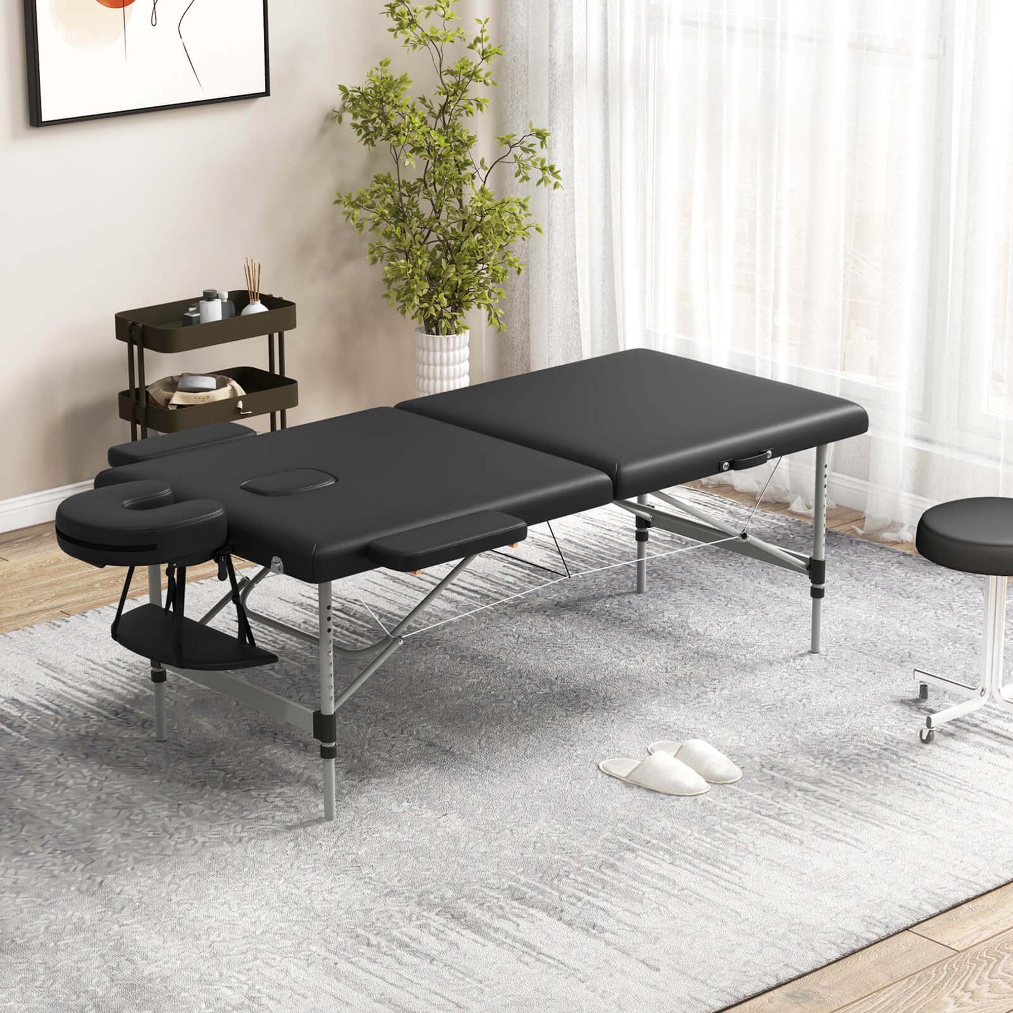 Alt View 1. Costway - Costway 84" 2-Section Foldable Salon Spa Beauty Bed with Face Cradle Adjustable Height - Black.