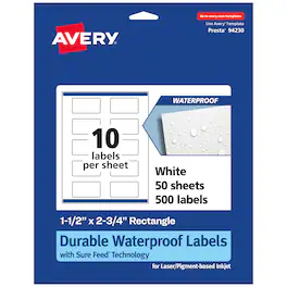 Avery - Waterproof Rectangle Labels, 1.5" x 2.75", 500 - White