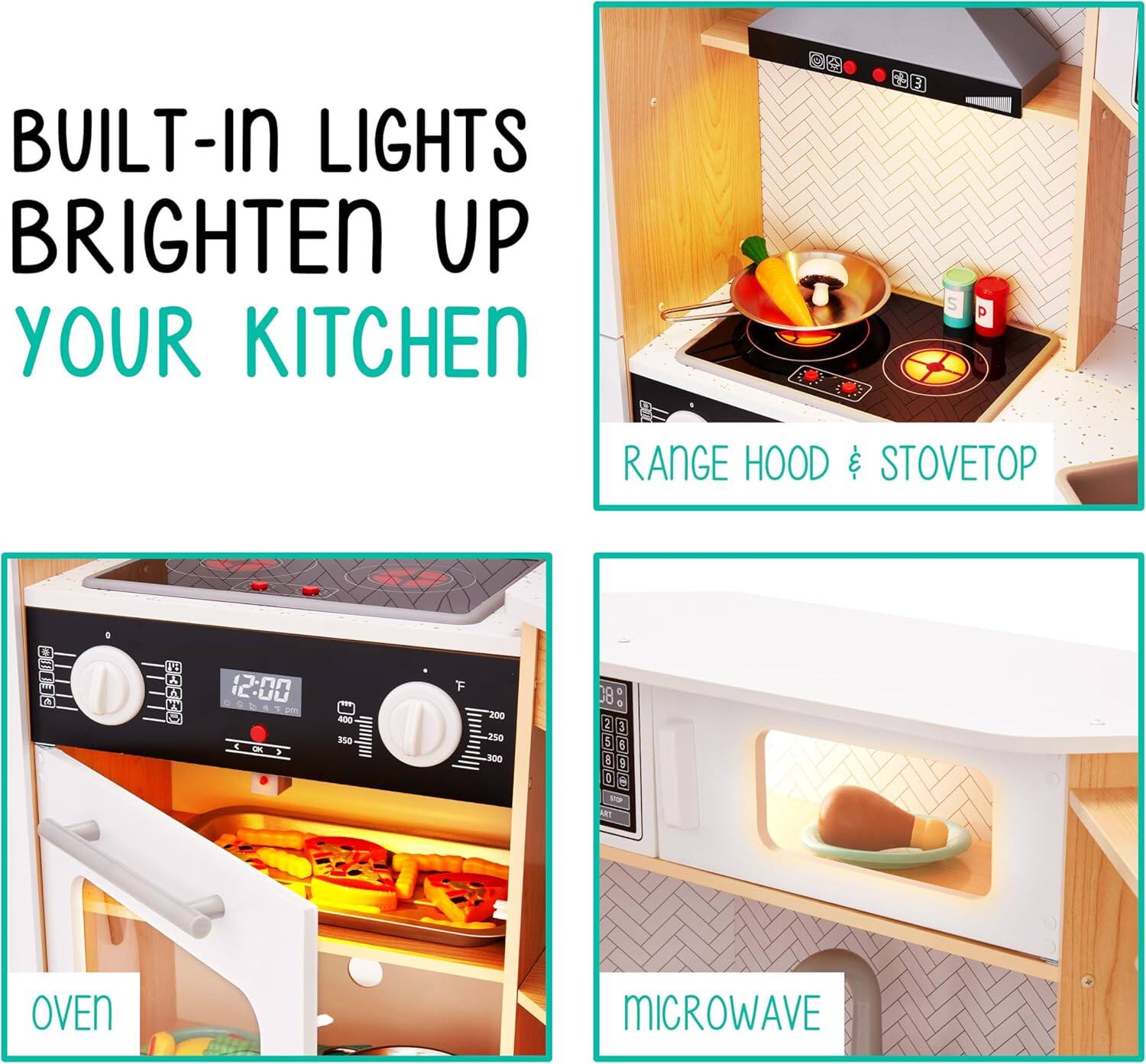 1. BUILT-IN LIGHTS BRIGHTEN UP YOUR KITCHEN
2. RANGE HOOD & STOVETOP
3. OVEN
4. MICROWAVE