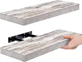 2 Pack (16"x5") Sorbus Floating Wall Shelves for Bedroom, Decor, Kitchen, Living Room - for Trophies, Frames, Bookshelf - Rustic White