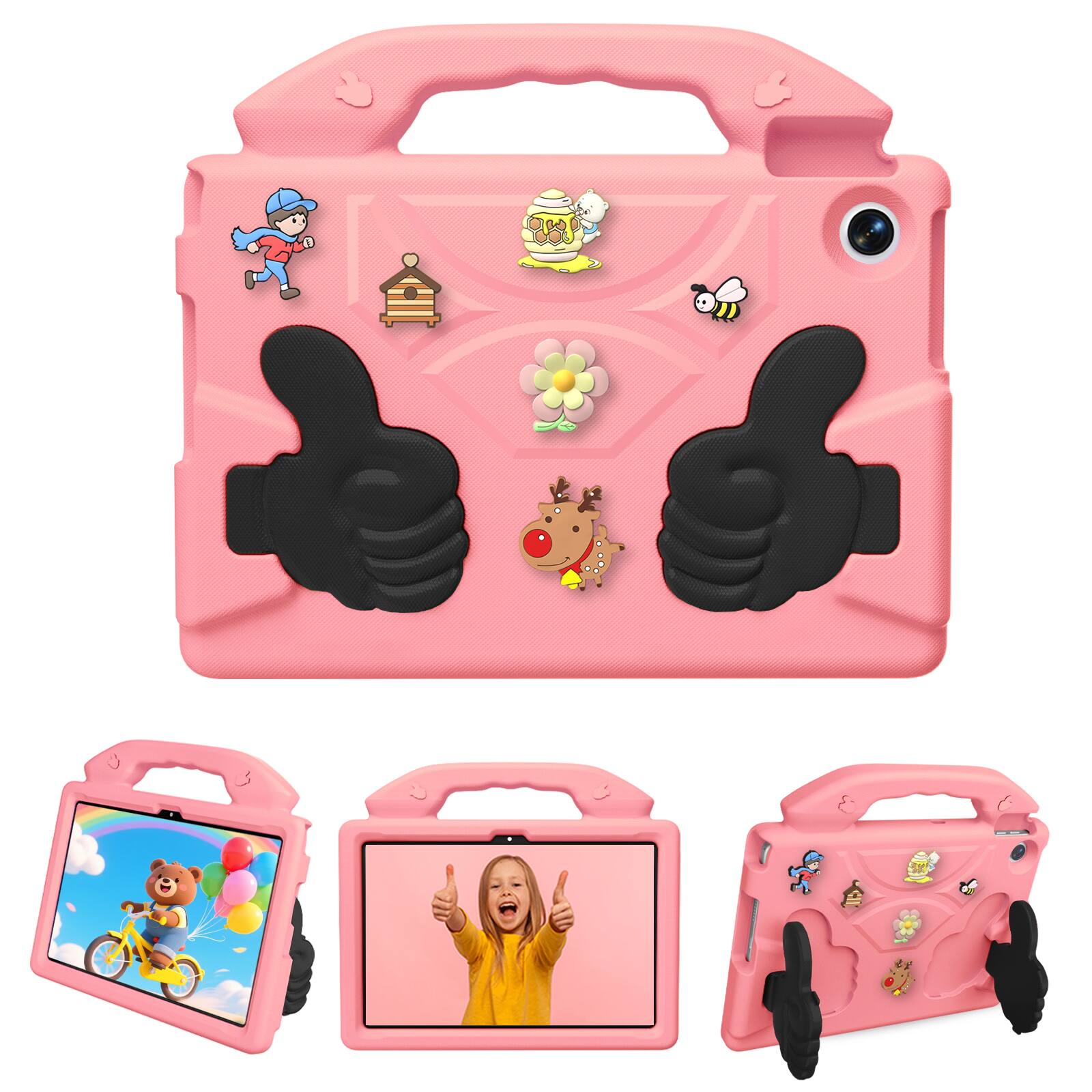 Front. Dteck - Kids Case for Lenovo Tab K10 Gen 2 TB-311FU 10.1" 2025, Shockproof Silicone Stand Cover with Fun Charms - Pink.