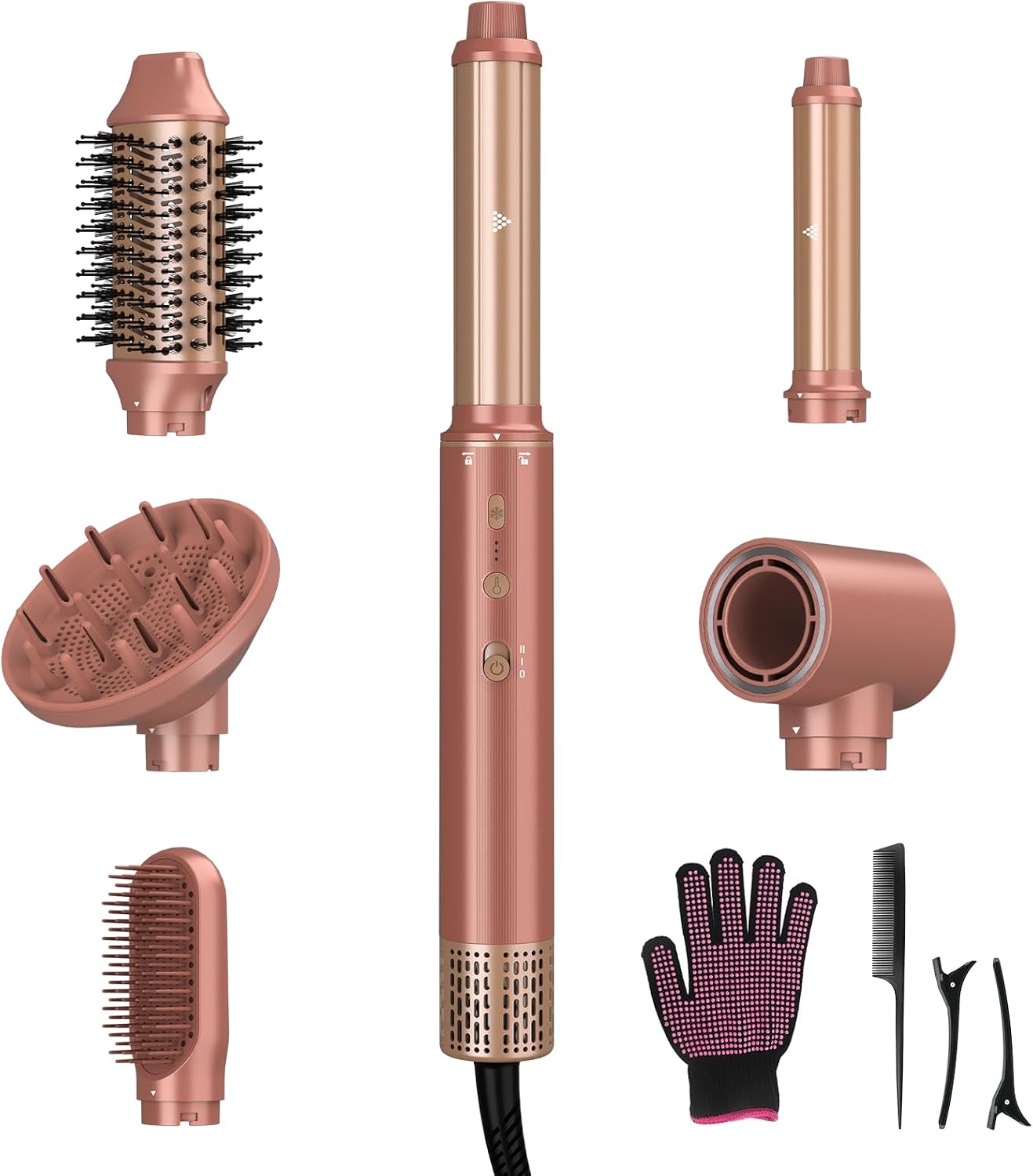 Front. Mythsight - Mythsight StyleVibe 6-in-1 Air Styler with Hair Dryer & Auto-Wrap Curlers - Satin Gold.