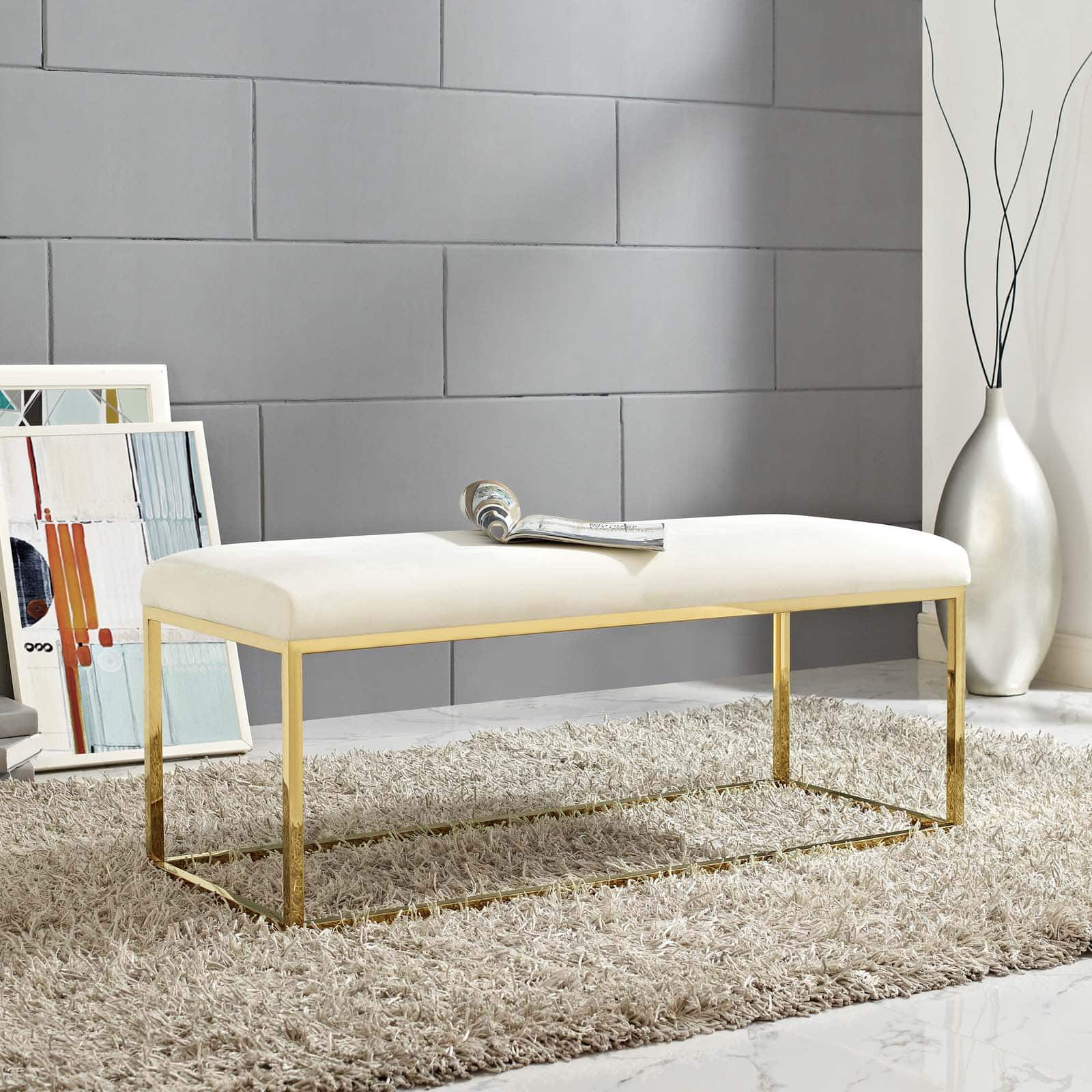 Photos - Weight Bench Modway Anticipate Fabric Bench by  - Gold Ivory EEI-2851-GLD-IVO 